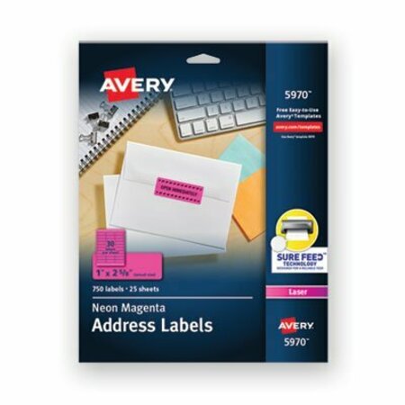 AVERY DENNISON Avery, HIGH-VISIBILITY PERMANENT LASER ID LABELS, 1 X 2 5/8, NEON MAGENTA, 750PK 5970